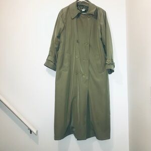 Vintage 90s JG Hook Green Maxi Double Breasted Trench Coat w/matching belt S 14W